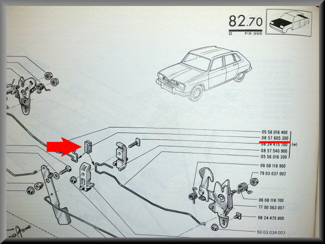 Protection mécanisme de verrouillage capot moteur – Renault 16 – OEM 0857605300