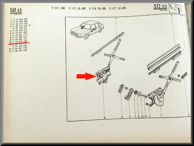Mécanisme de lève-vitre avant droit – Renault 20 – Renault 30 – OEM 7700648100 – NOS