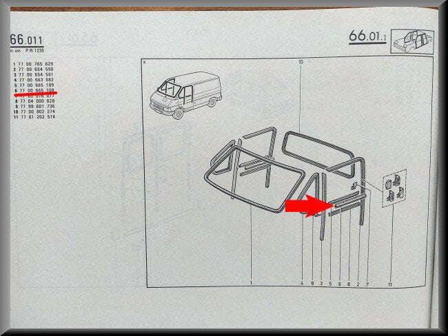 Raamrubber links – Renault Trafic – OEM 7700665108 – NOS