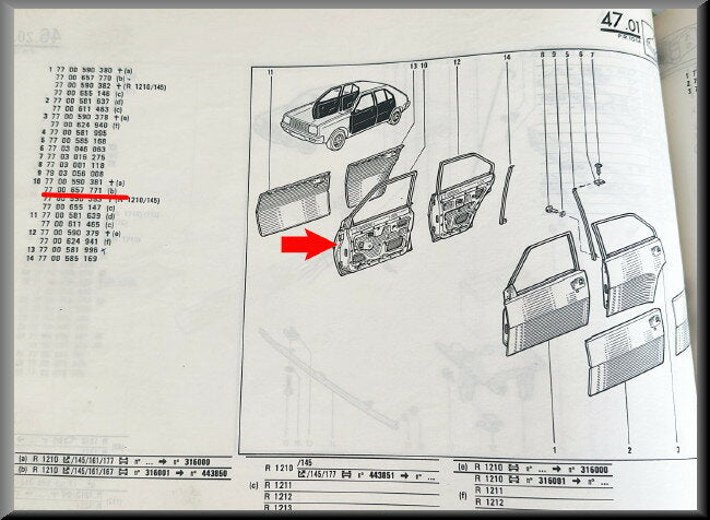 Deur voorzijde rechts – Renault 14 – OEM 7700657771 – NOS