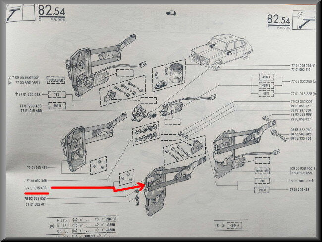 Mécanisme lève-vitre avant gauche (premier modèle) – Renault 16 TS - TX (premier modèle) – OEM 7701015490