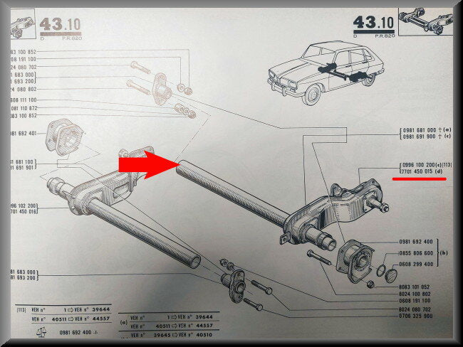 Essieu arrière gauche – Renault 16 – OEM 7701450015 / 7701455178