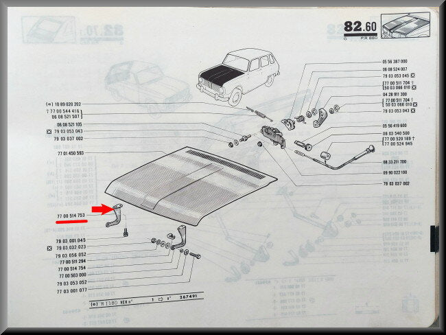 Motorkap scharnier rechts – Renault 6 – OEM 7700514753