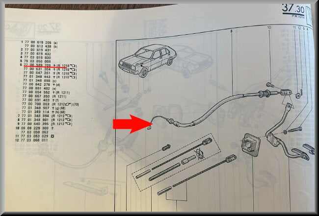 Throttle cable – Renault 14 (1210) – OEM 7700589709 – NOS