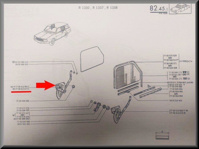 Mécanisme de lève-vitre arrière droit – Renault 12 – OEM 7700610071