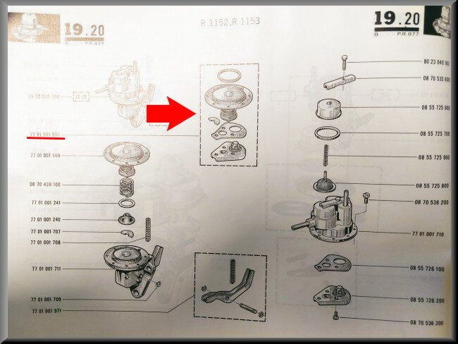 Revisieset benzinepomp – Renault 16 – OEM 7701001970