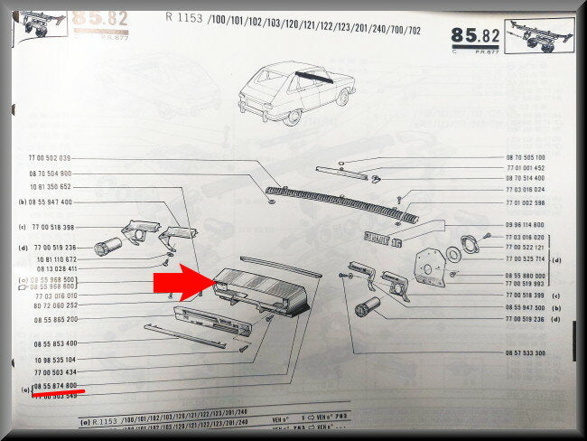 Cadre de tableau de bord – Renault 16 (R1150 R1152) – OEM 0855874800