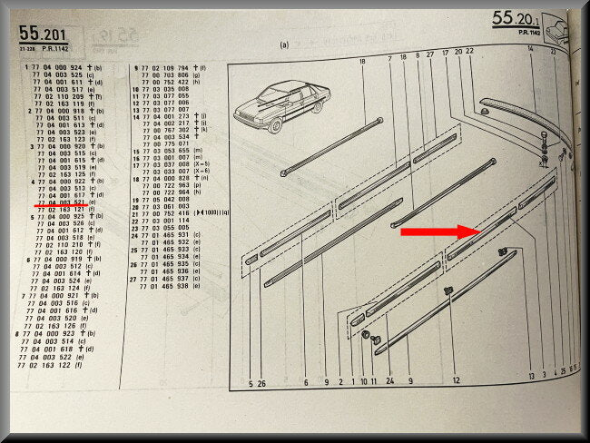 Baguette garniture aile arrière gauche avec bande chromée – Renault 9 – OEM 7704003521 – NOS