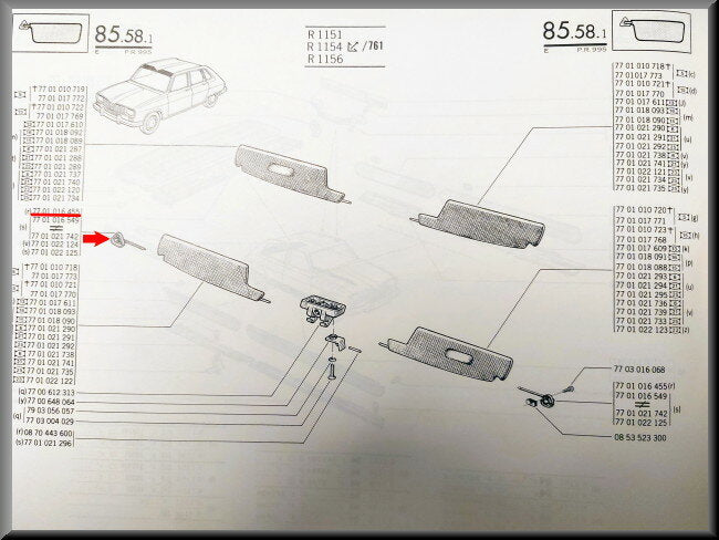 Zonneklep bevestiging – Renault 16 – OEM 7701016455