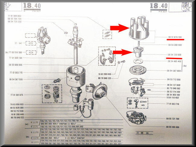Rotor et tête d'allumeur Ducellier – Renault 12 – OEM 7701020784 / 7701021981 / 0854120600 / 0851874100