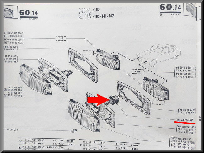 Knipperlichtfitting (rubber) – Renault 16 L, TL, TS – OEM 7701017115 / 7701016997 / 0870238900