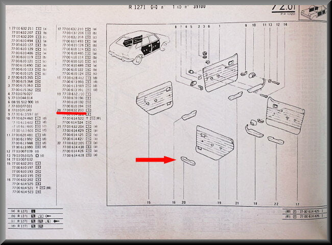 Armleuning rechts achter portier (zwart) – Renault 20 - Renault 30 – OEM 7700632203 – NOS