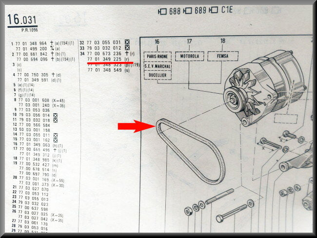 Courroie trapézoïdale – Renault 5 – OEM 7701349225 – NOS