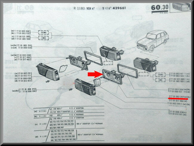 Knipperlicht unit links ( Seima) – Renault 6 – OEM 7701003207 – NOS