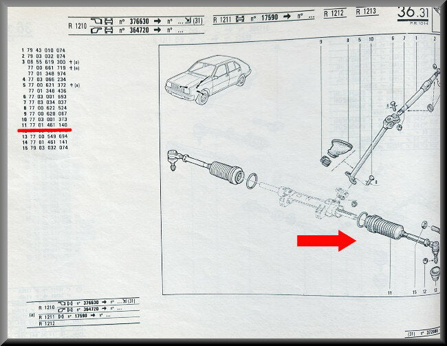 Kit tringlerie de direction étendue – Renault 14 – OEM 7701461140 – NOS