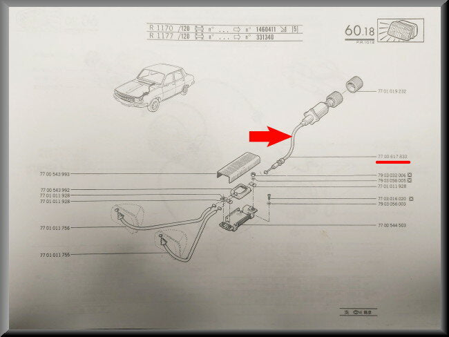 Câble réglage projecteurs – Renault 12 – OEM 7700617833 / 7700544502 – NOS