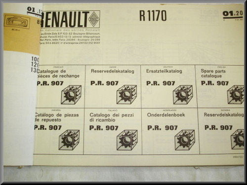 Livre de pièces détachées PR 907 édition 1 1969 R1170 – Renault 12 – Utilisé