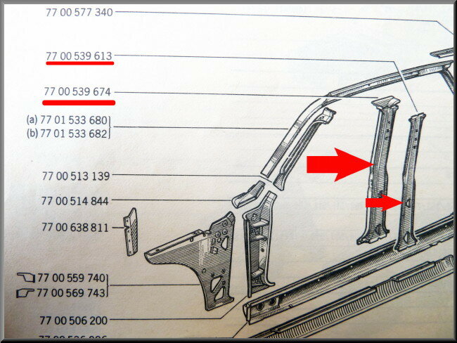 Montant B côté droit intérieur et extérieur – Renault 12 – OEM 7700539674 – NOS