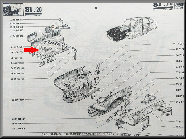 Binnenscherm voorzijde rechts met reservewiel steun – Renault 16 – OEM 0995095300