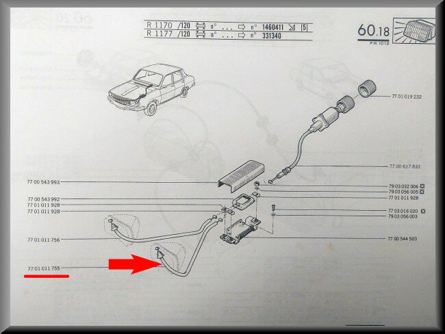 Kabel koplampverstelling links buiten – Renault 12 – OEM 7701011755