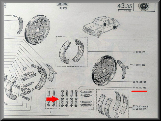 Montage set remschoenen achter – Renault 16 – OEM 7701200836