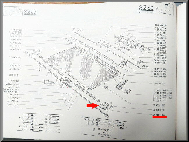 Cale toit ouvrant – Renault 16 - Renault 30 – Renault diverses - OEM 0428875500