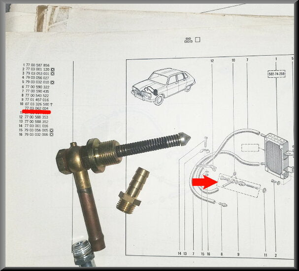 Soupape de surpression radiateur refroidisseur d'huile – Renault 16 – OEM 7703062024