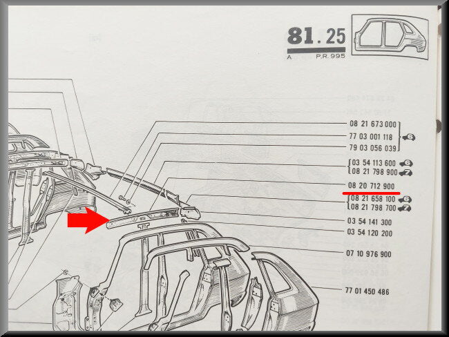 Roof beam inside left – Renault 16 – OEM 0820712900