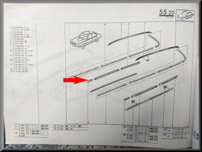Sierlijst voorzijde rechts – Renault 18 – OEM 7704000318 – NOS