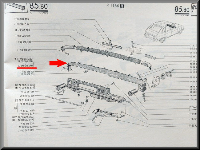 Onderdeel dashbord – Renault 16 TL – OEM 7700536291 / 7700578094