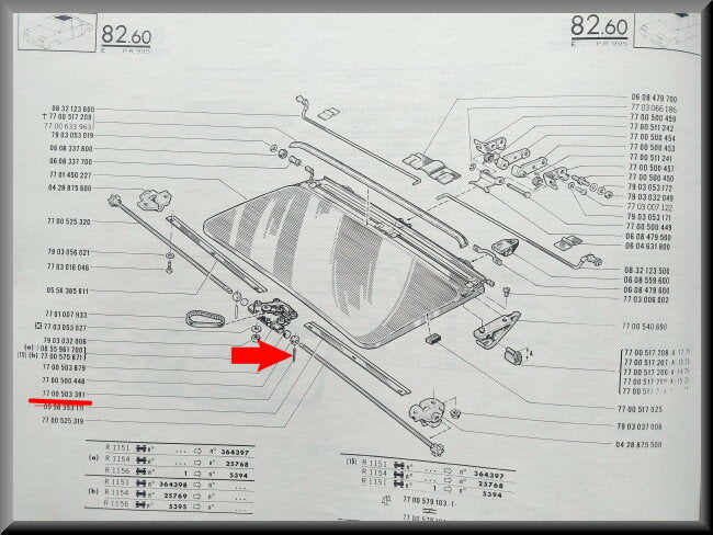 Axe de charnière de toit ouvrant - Renault 16 - Renault 17 - Renault 20 - Renault 30 - OEM 7700503391