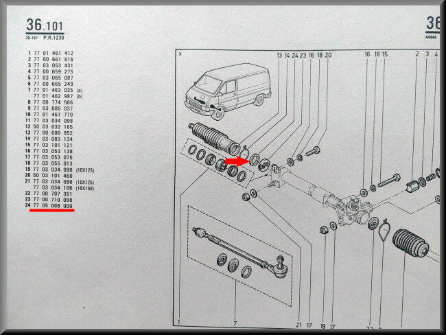 Jeu de joints en caoutchouc pour boîtier de direction – Renault Trafic – OEM 7705008009 – NOS