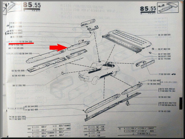 Sierlijst binnenzijde portier achter rechts RVS – Renault 16 – OEM 0246544300