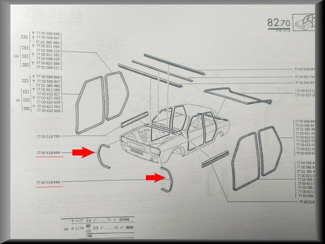 Caoutchouc de phare gauche et droit – gauche droit – Renault 12 – OEM 7700518948 / 7700518949
