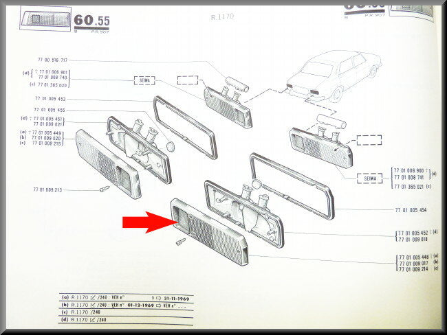 Glace de feu arrière droit avec cerclage chromé (Seima) – Renault 12 – Alpine A310 - OEM 7701009017