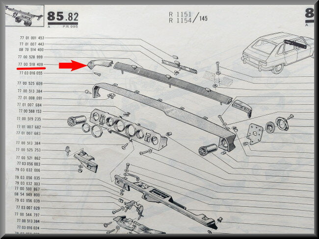 Partie de tableau de bord gauche – Renault 16 TS – OEM 7700518409 – Occasion