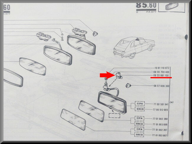 Steun binnenspiegel en zonneklep – Renault 16 – OEM 0855881100 – NOS
