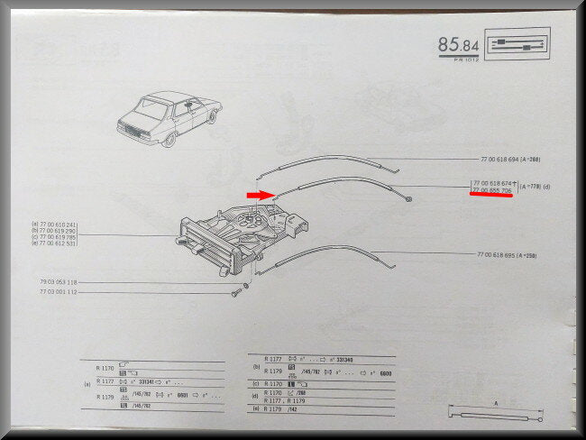 Heater valve cable – Renault 12 – OEM 7700655706 – NOS