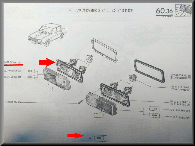 Feu de position droit (Cibie) – Renault 12 – OEM 7701018029 – NOS
