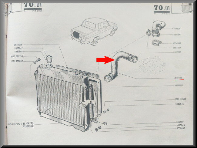 Durite supérieure de radiateur – Renault 8 - Renault 10 – Floride -OEM 0428492800 – NOS
