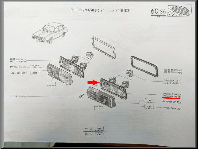 Unité de feu de position gauche (Seima) – Renault 12 Gordini - Alpine A310 – OEM 7701018051 – NOS