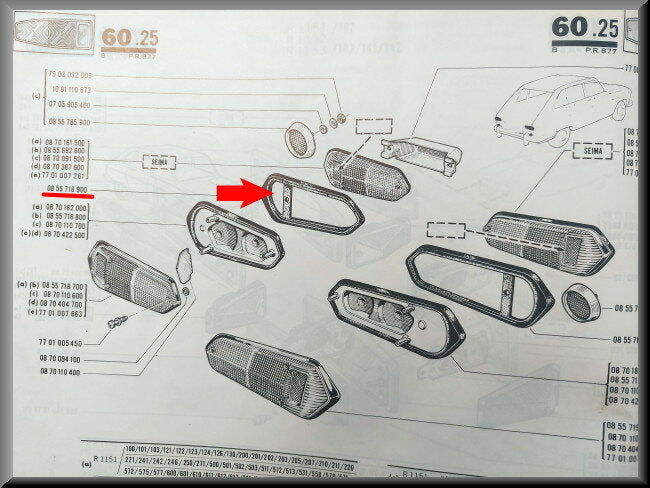 Caoutchouc de feu arrière gauche premier type – Renault 16 – OEM 0855718900 / 0870757000
