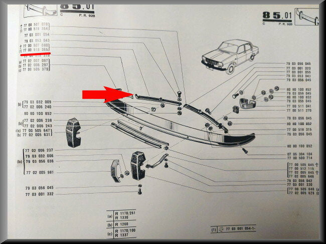 Support pare-choc avant droit – Renault 12 – OEM 7700507080 – NOS