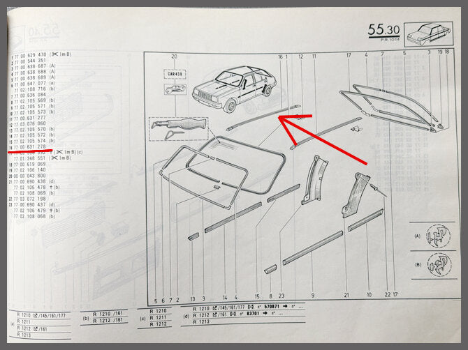 Daklijst rechts – Renault 14 – OEM 7700631278 – NOS