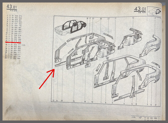 Kokerbalk rechts – Renault 20 – Renault 30 - OEM 7700566712 - 7700579329