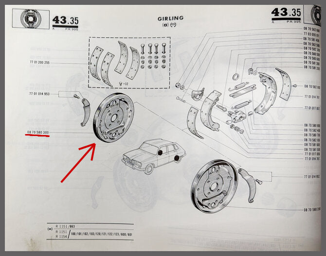 Remankerplaat rechts (Girling) – Renault 16 – OEM 0870580300