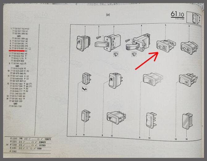 Tuimelschakelaar achterruitwisser – Renault 4 – Renault 5 - OEM 7700579997 – NOS