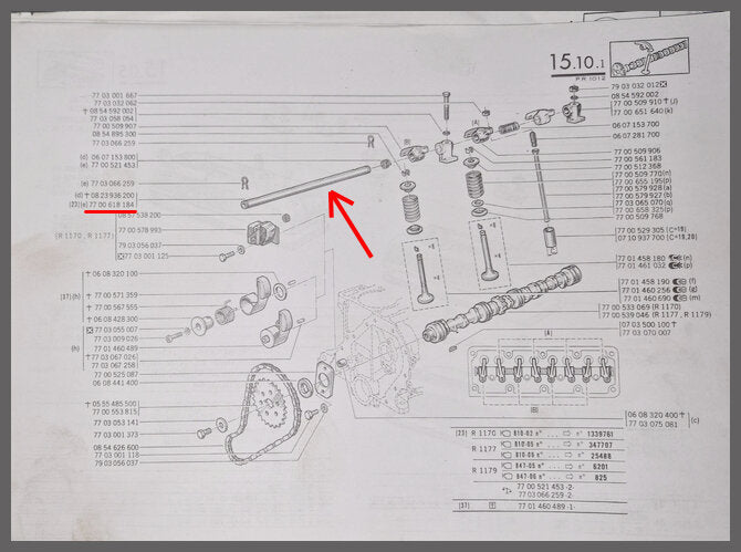 Arbre de culbuteurs – Renault 12 – OEM 7700618148