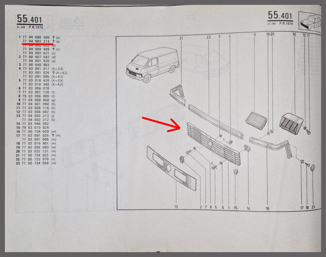 Grill – Renault Trafic – OEM 7704002214 – NOS