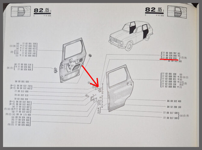 Deurscharnier voorzijde en achterzijde – Renault 6 – OEM 7700526838 – NOS